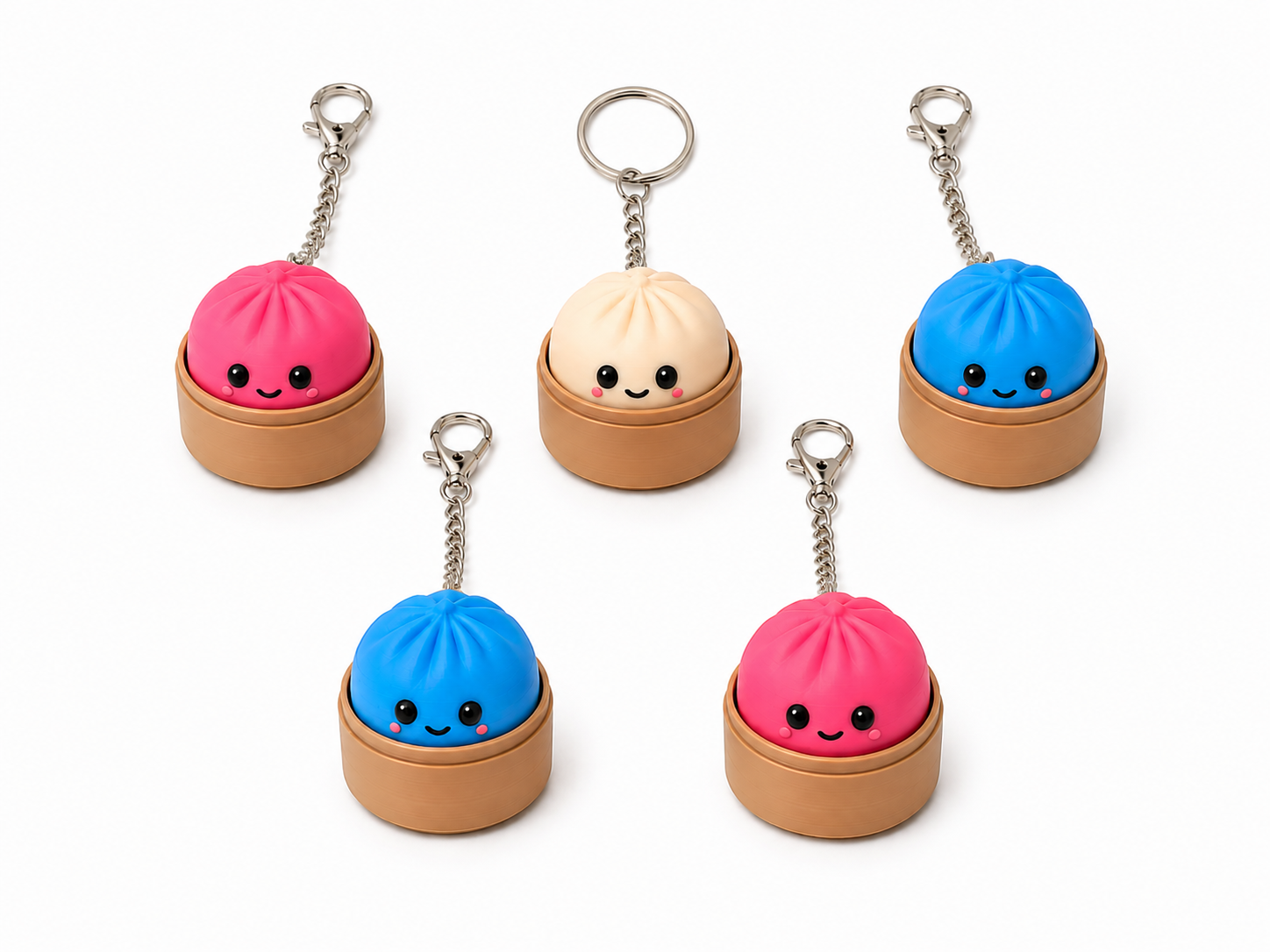 Dumpling Kickers keychain on cream bow purse - blue colorway